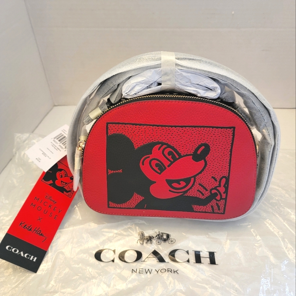Coach Red and Black Mickey Mouse Leather Satchel
